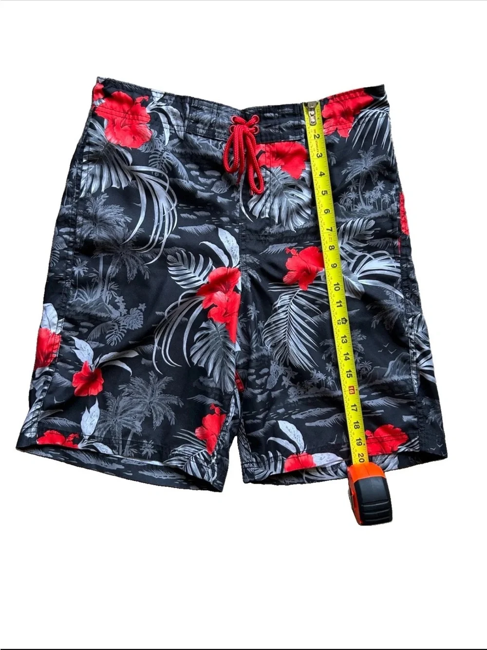 Vintage Y2K Men's Floral Board Shorts Black Red Beach Tropical Swim Size M